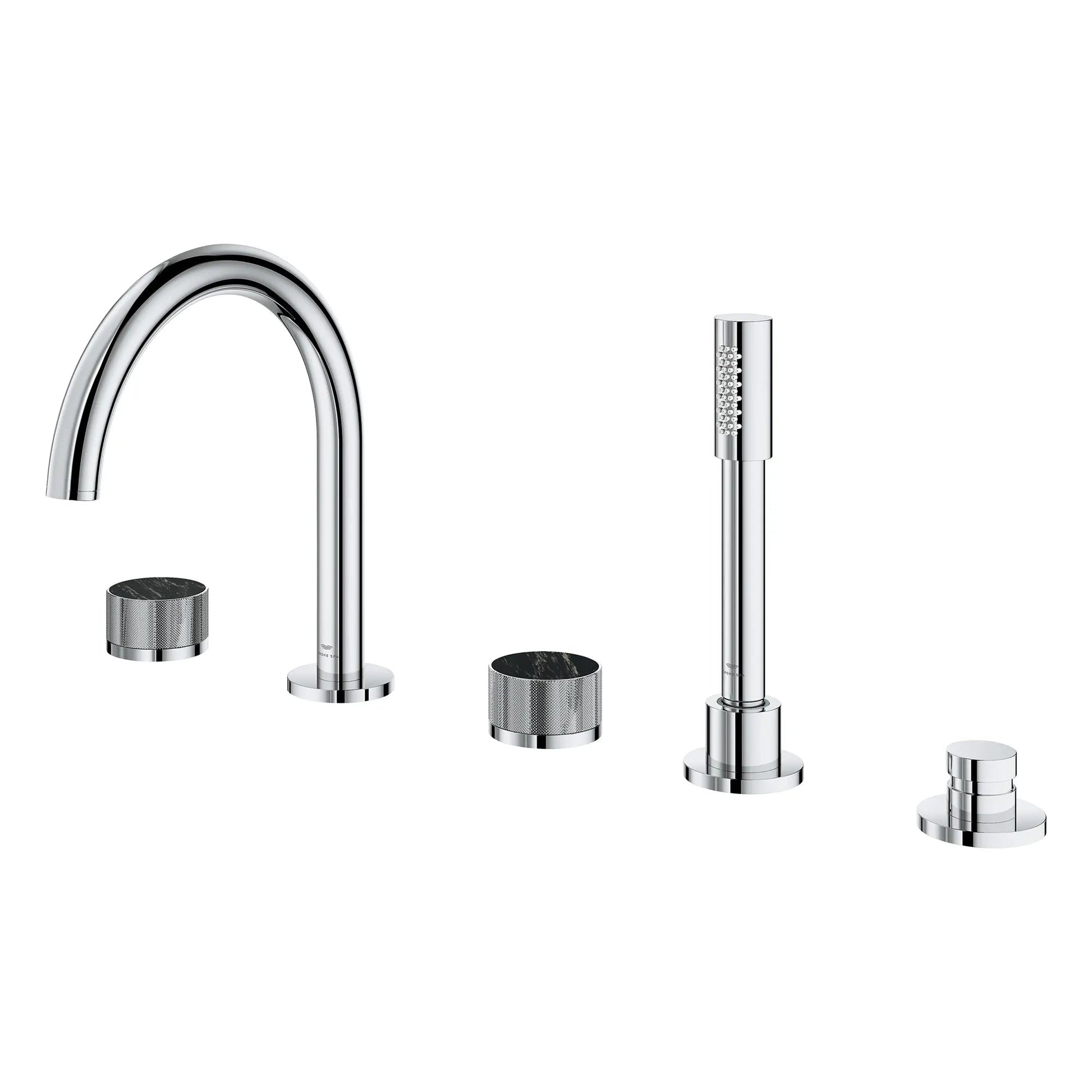 Grohe Atrio Private Collection 5-Hole 2-Handle Deckmount StarLight Chrome Tub Filler With Knob Handles With 1.75 GPM Hand Shower