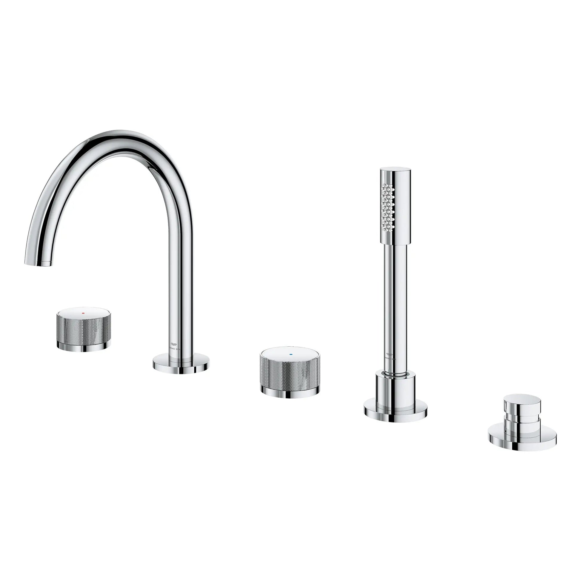 Grohe Atrio Private Collection 5-Hole 2-Handle Deckmount StarLight Chrome Tub Filler With Knob Handles With 1.75 GPM Hand Shower