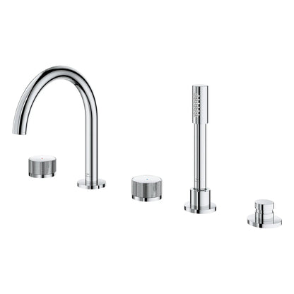 Grohe Atrio Private Collection 5-Hole 2-Handle Deckmount StarLight Chrome Tub Filler With Knob Handles With 1.75 GPM Hand Shower