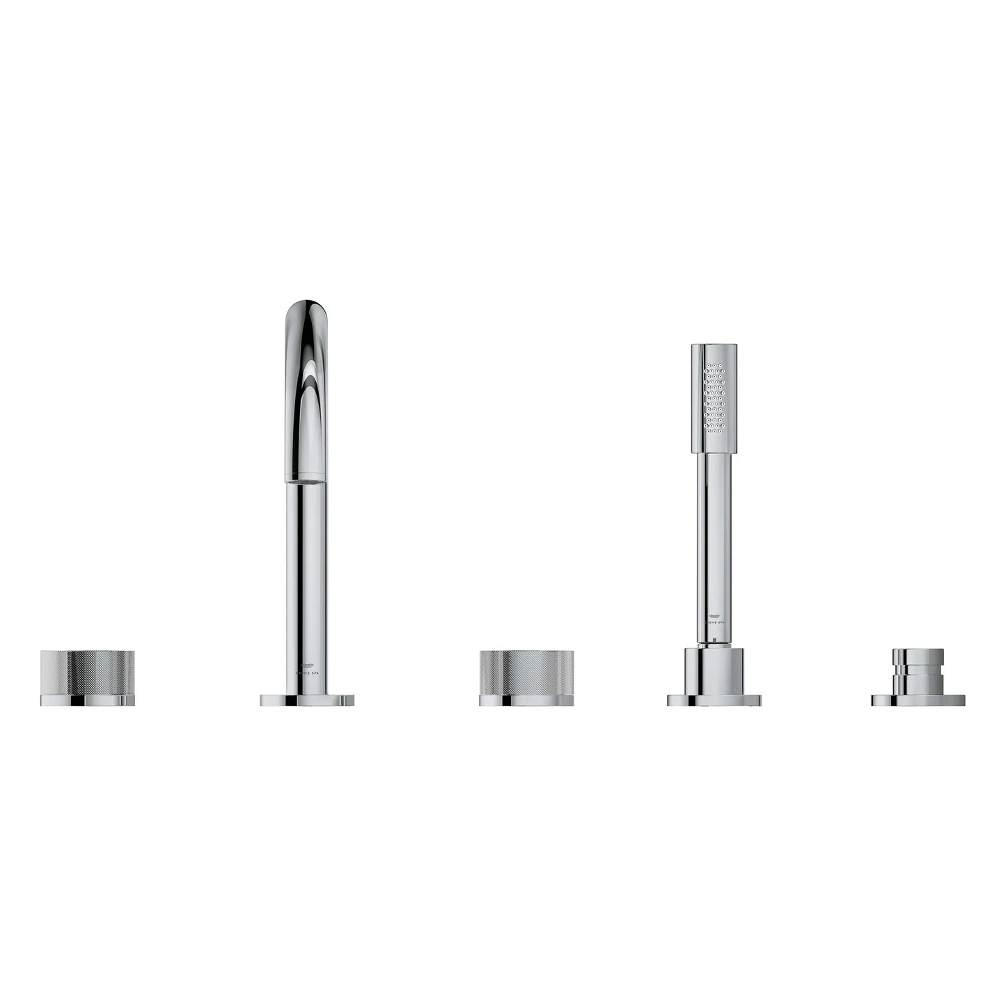 Grohe Atrio Private Collection 5-Hole 2-Handle Deckmount StarLight Chrome Tub Filler With Knob Handles With 1.75 GPM Hand Shower