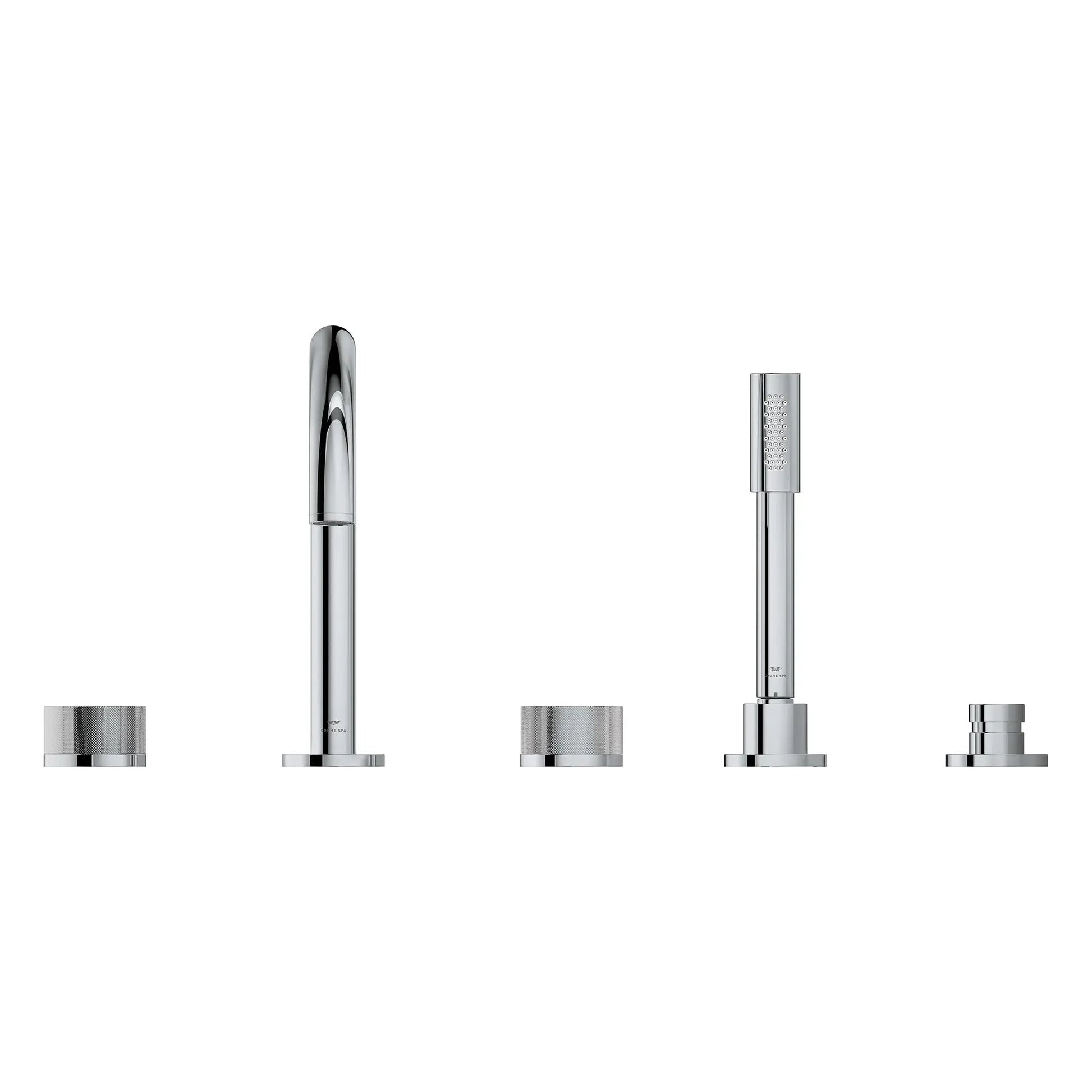 Grohe Atrio Private Collection 5-Hole 2-Handle Deckmount StarLight Chrome Tub Filler With Knob Handles With 1.75 GPM Hand Shower