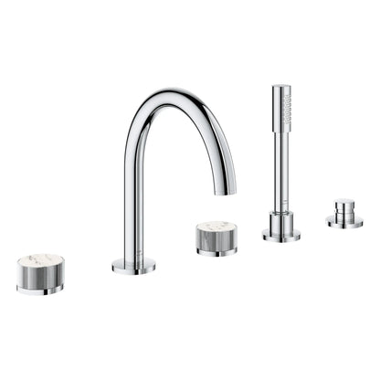 Grohe Atrio Private Collection 5-Hole 2-Handle Deckmount StarLight Chrome Tub Filler With Knob Handles With 1.75 GPM Hand Shower