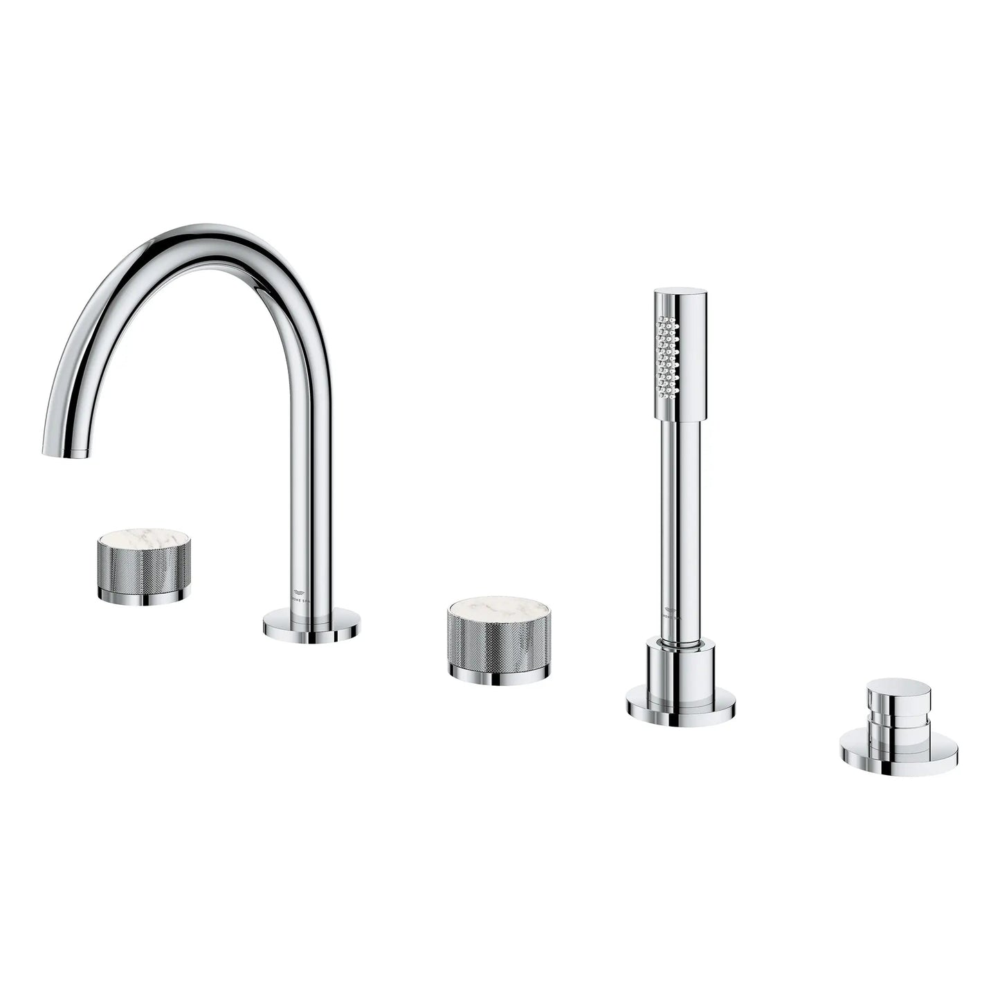 Grohe Atrio Private Collection 5-Hole 2-Handle Deckmount StarLight Chrome Tub Filler With Knob Handles With 1.75 GPM Hand Shower