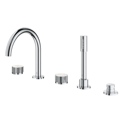 Grohe Atrio Private Collection 5-Hole 2-Handle Deckmount StarLight Chrome Tub Filler With Knob Handles With 1.75 GPM Hand Shower