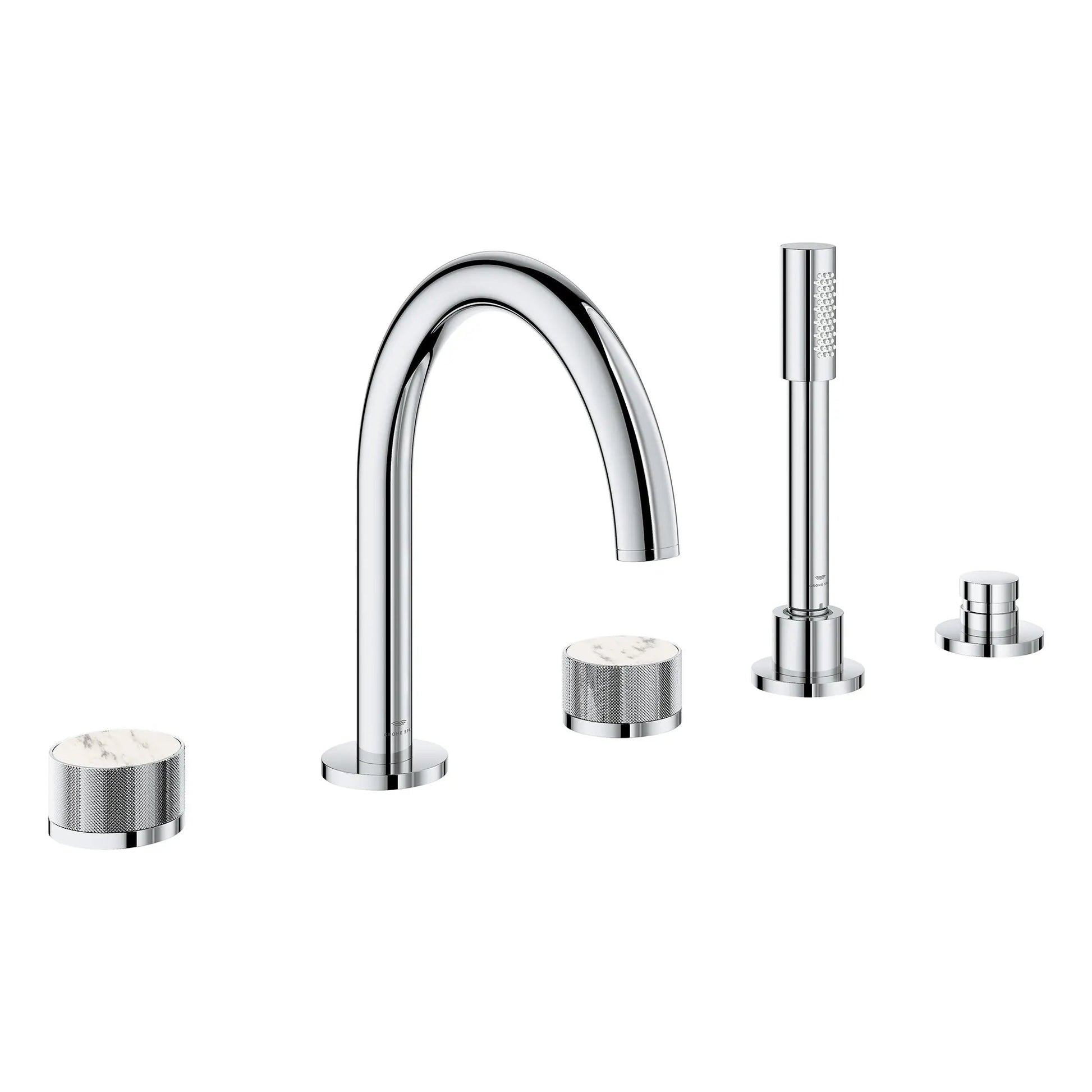 Grohe Atrio Private Collection 5-Hole 2-Handle Deckmount StarLight Chrome Tub Filler With Knob Handles With 1.75 GPM Hand Shower