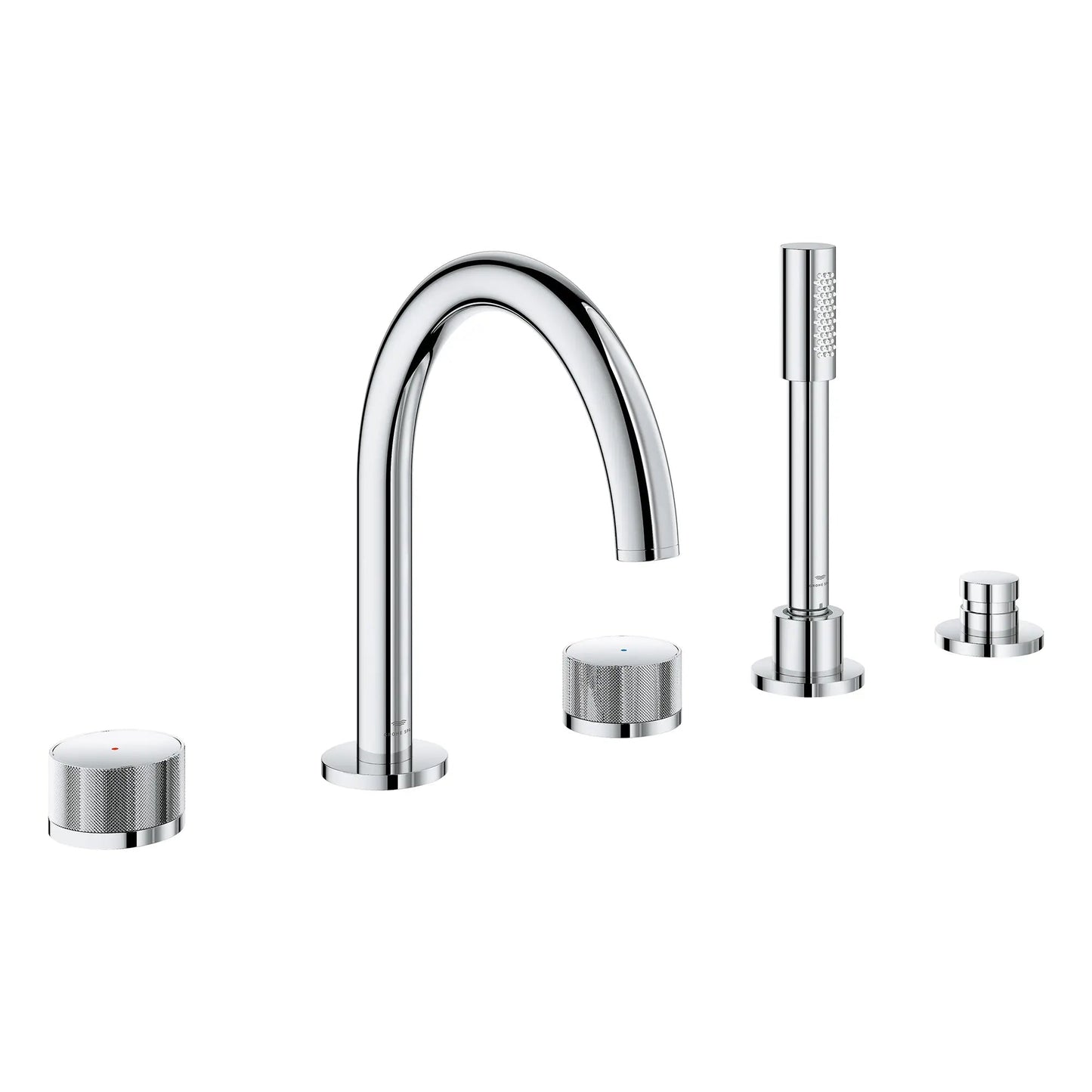 Grohe Atrio Private Collection 5-Hole 2-Handle Deckmount StarLight Chrome Tub Filler With Knob Handles With 1.75 GPM Hand Shower