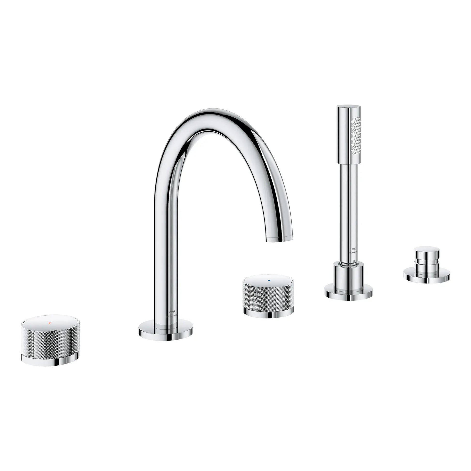 Grohe Atrio Private Collection 5-Hole 2-Handle Deckmount StarLight Chrome Tub Filler With Knob Handles With 1.75 GPM Hand Shower