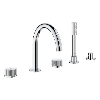 Grohe Atrio Private Collection 5-Hole 2-Handle Deckmount StarLight Chrome Tub Filler With Knob Handles With 1.75 GPM Hand Shower