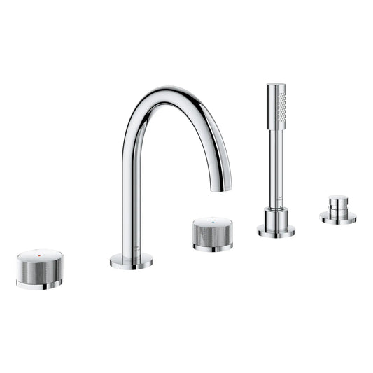 Grohe Atrio Private Collection 5-Hole 2-Handle Deckmount StarLight Chrome Tub Filler With Knob Handles With 1.75 GPM Hand Shower