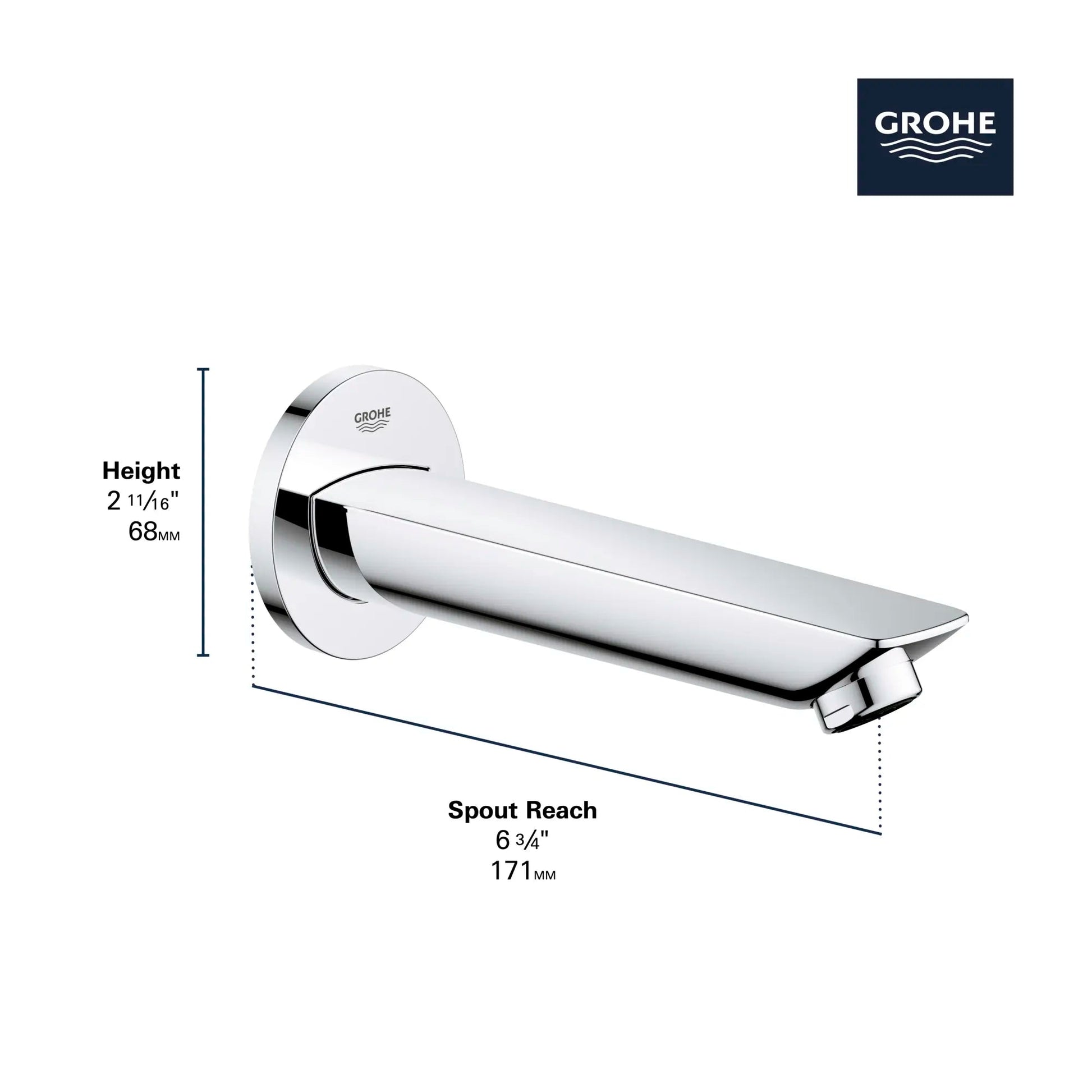 Grohe BauLoop StarLight Chrome Wall Mount Tub Spout