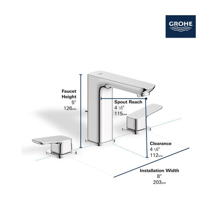 Grohe Cubeo 8" Two-Handle 1.2 GPM Star Light Chrome Widespread Faucet