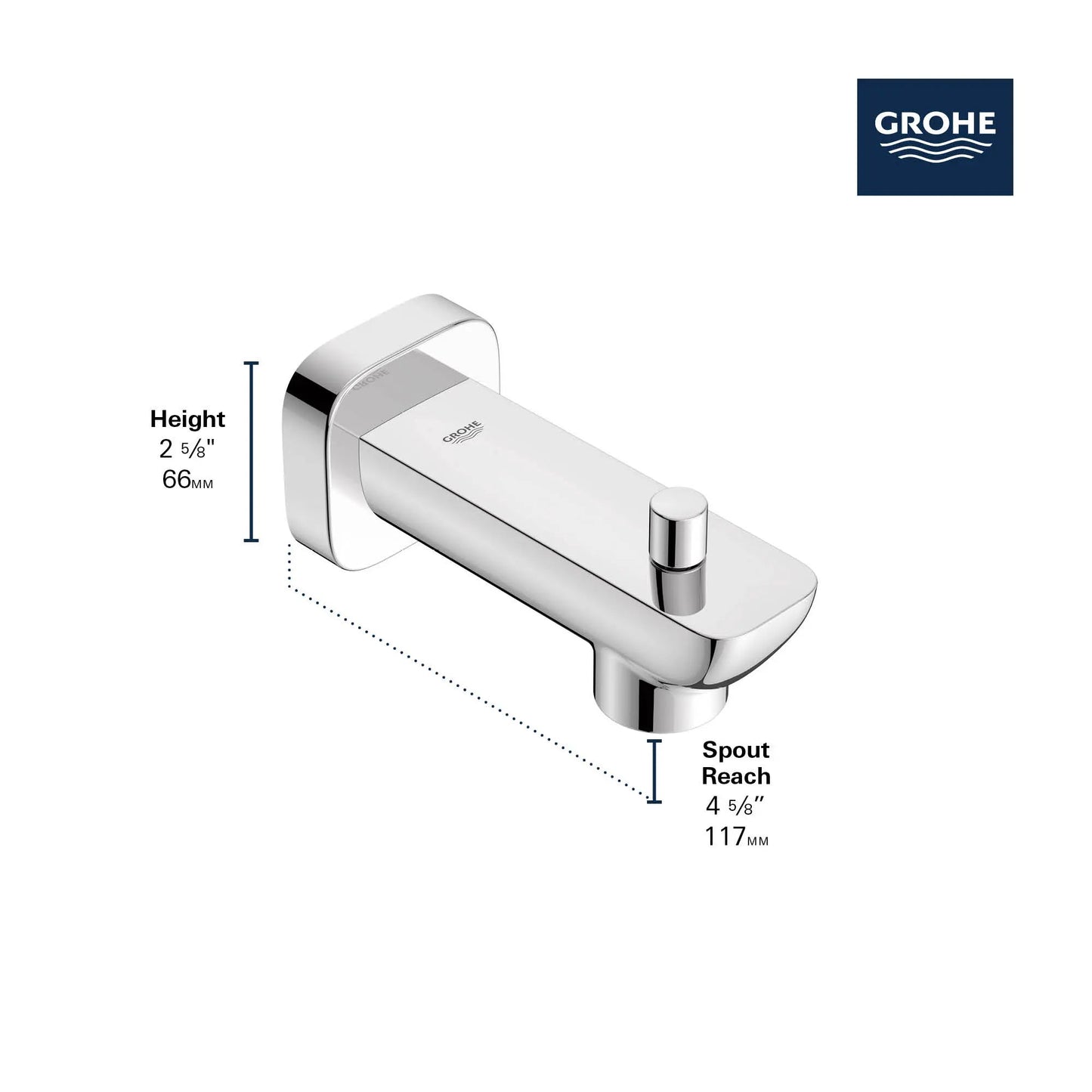 Grohe Cubeo StarLight Chrome Soft Square Shape Wall Mount Diverter Tub Spout