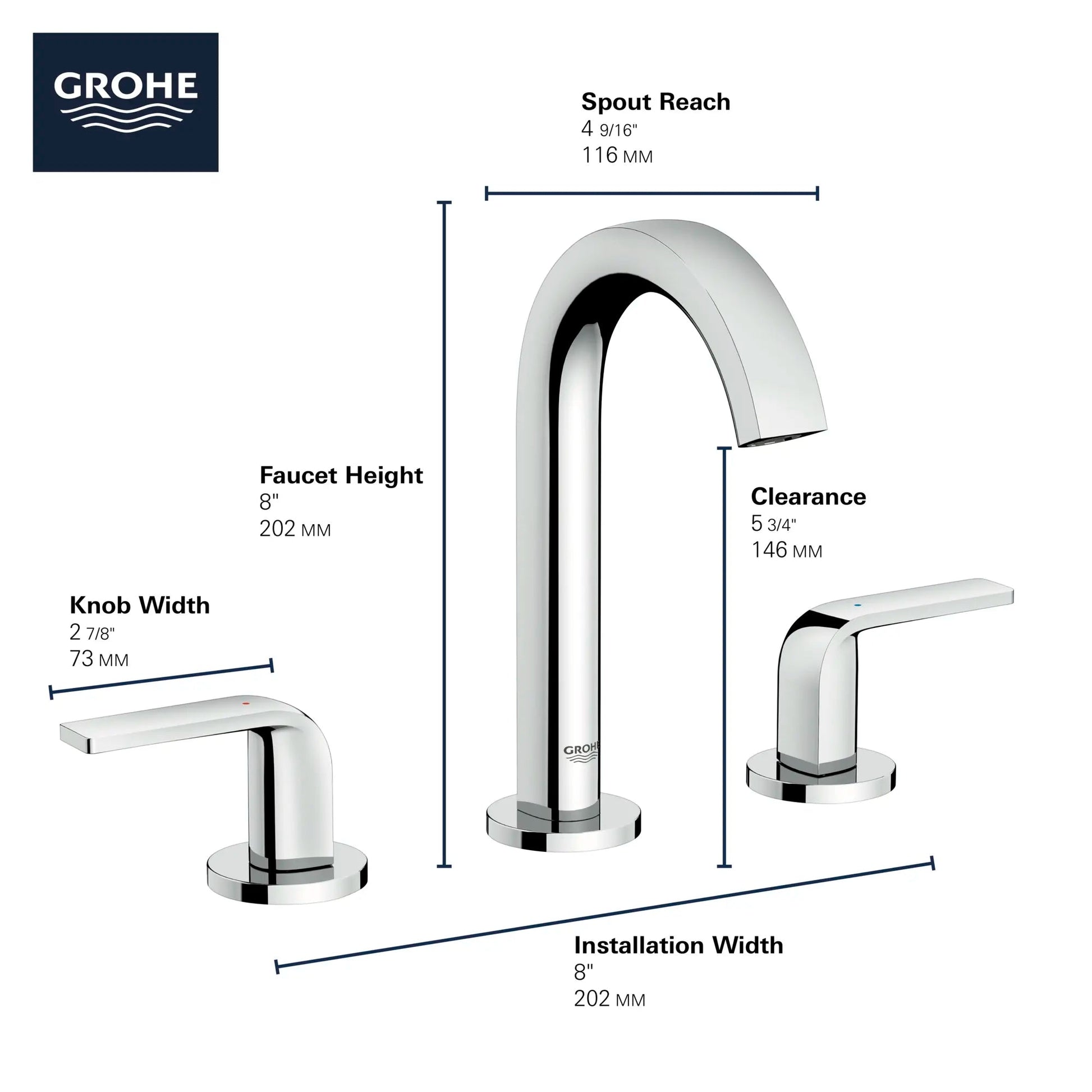 Grohe Defined 8" Two-Handle 1.2 GPM Brushed Nickel Infinity Widespread Faucet