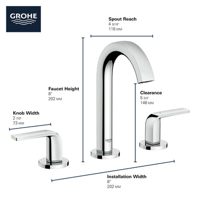 Grohe Defined 8" Two-Handle 1.2 GPM Brushed Nickel Infinity Widespread Faucet