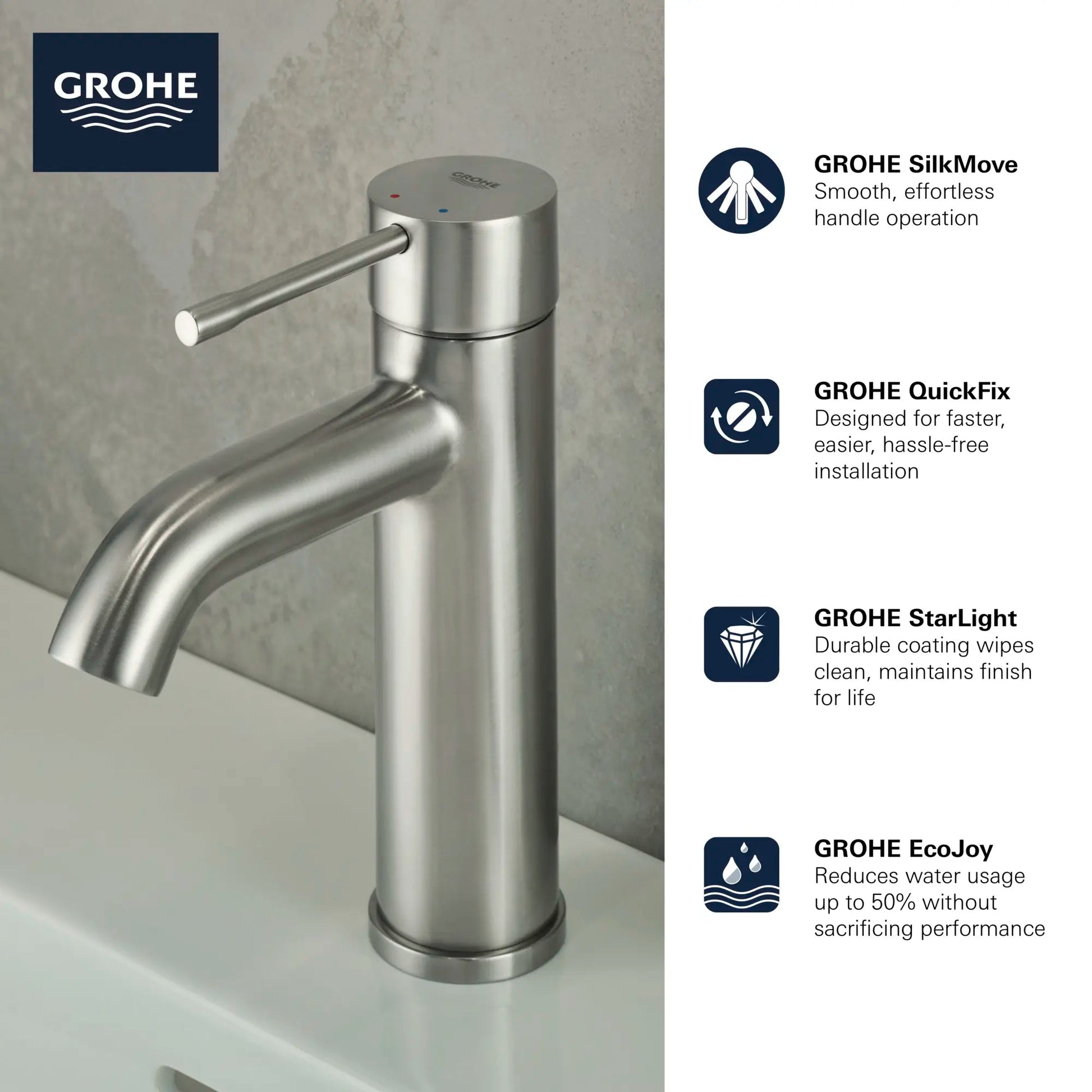 Grohe Essence 23592ENA 1.2 GPM Single Handle Brushed Nickel Infinity Finish Faucet