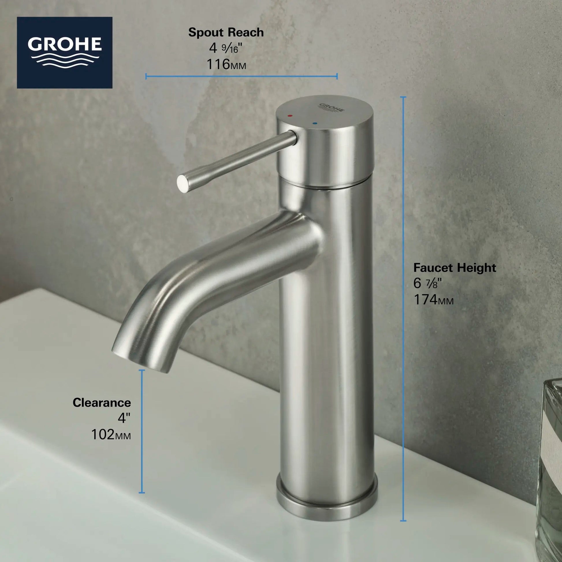 Grohe Essence 23592ENA 1.2 GPM Single Handle Brushed Nickel Infinity Finish Faucet