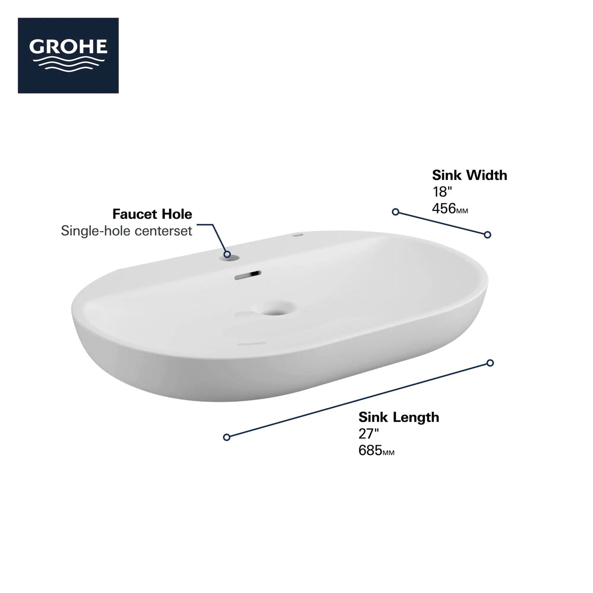 Grohe Essence 27" Single Hole Wall Mount Alpine White Bathroom Sink