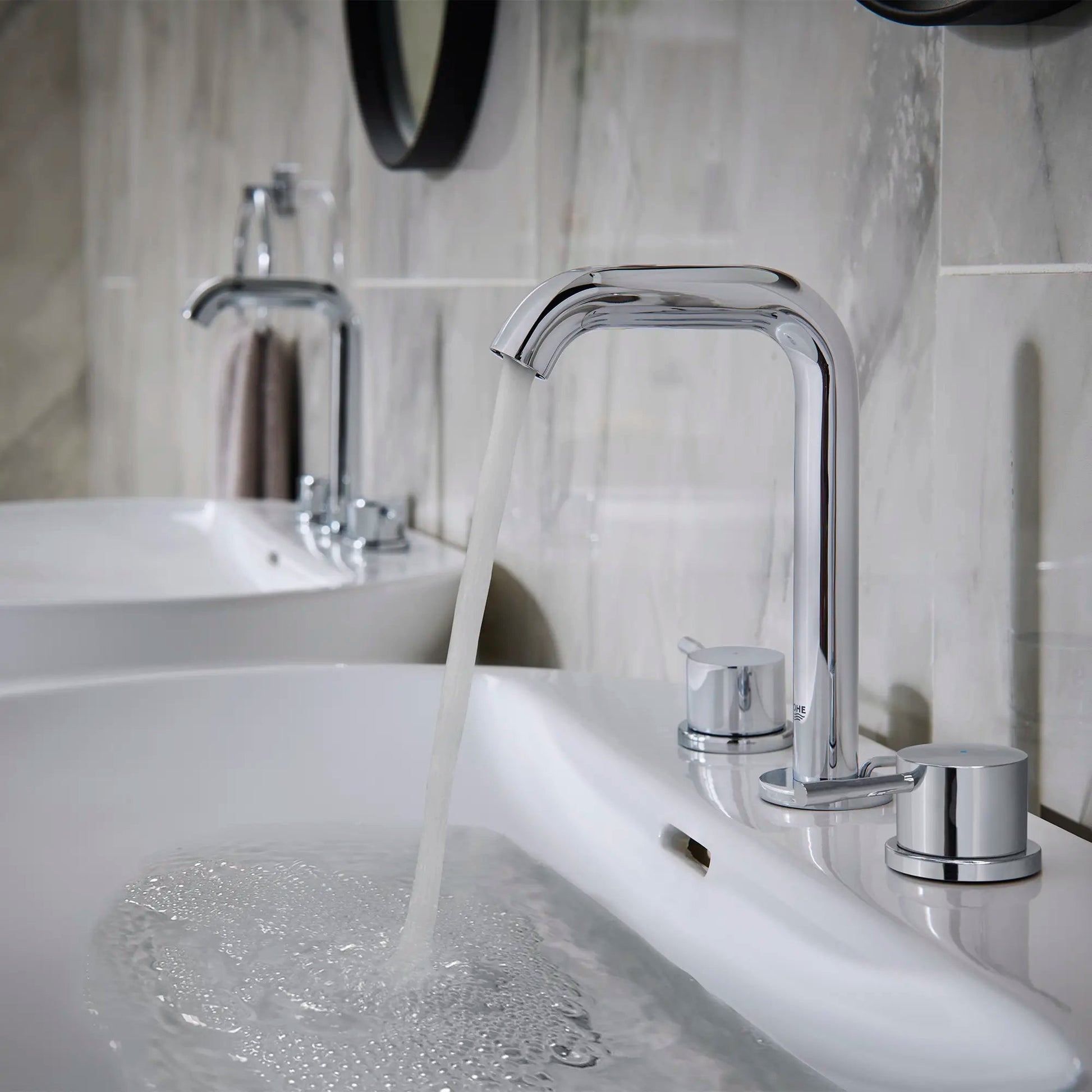 Grohe Essence 8" 1.2 GPM Two-Handle Wall Mount Widespread StarLight Chrome Faucet