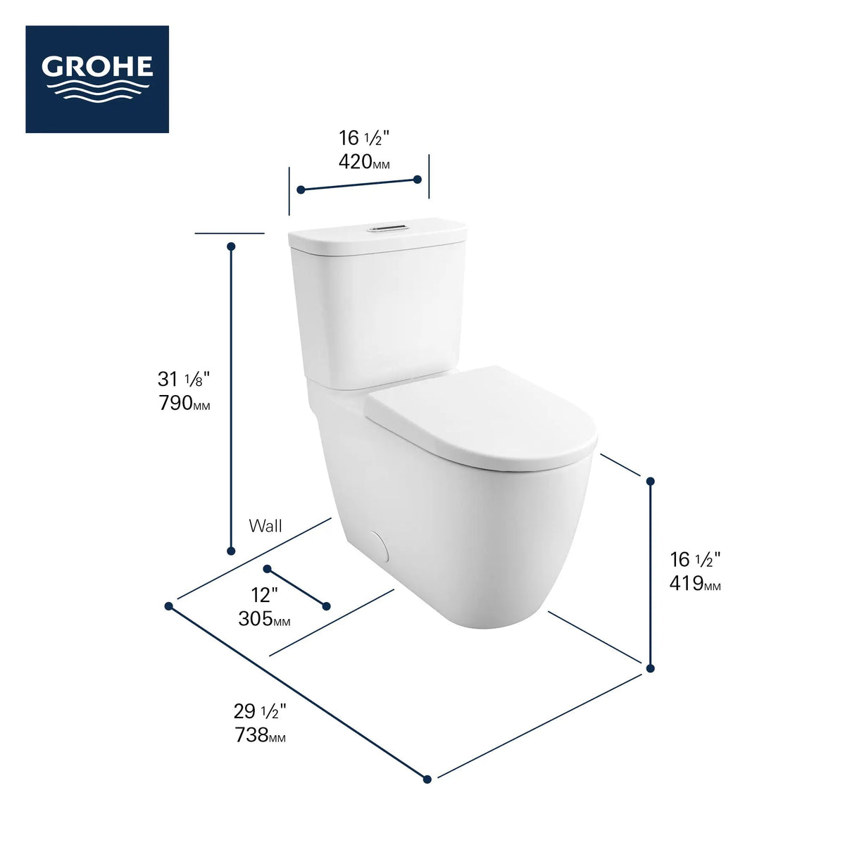Grohe Essence Two-Piece Dual Flush Right Height Elongated Alpine White Toilet With Seat