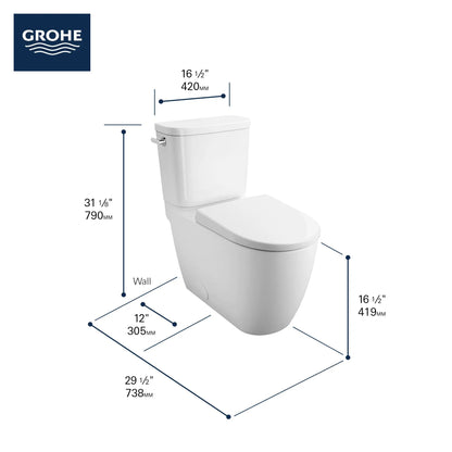 Grohe Essence Two-Piece Left-Hand Trip Lever Right Height Elongated Alpine White Toilet With Seat