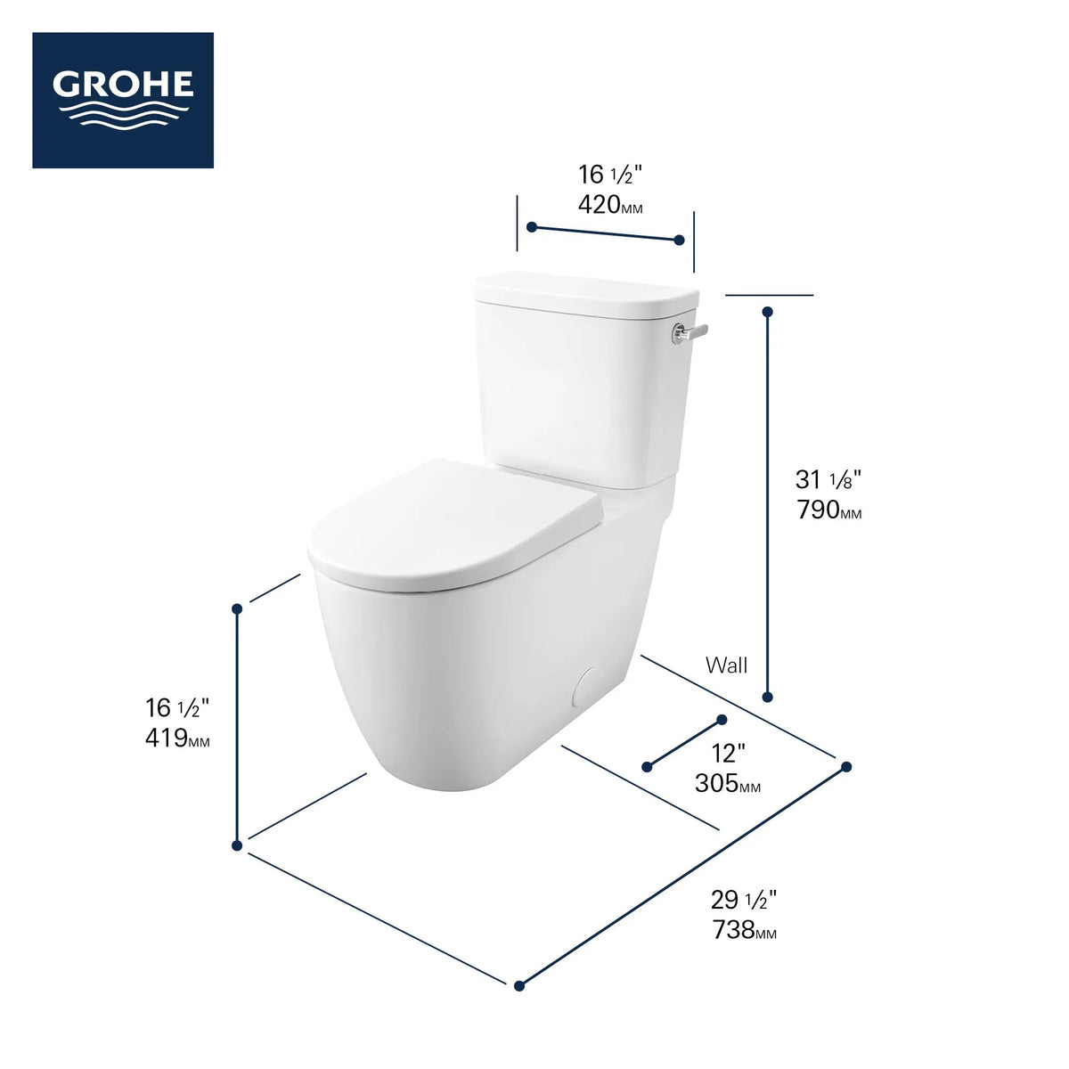 Grohe Essence Two-Piece Right-Hand Trip Lever Right Height Elongated Alpine White Toilet With Seat