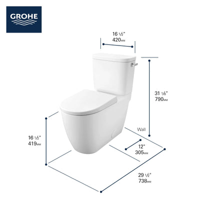 Grohe Essence Two-Piece Right-Hand Trip Lever Right Height Elongated Alpine White Toilet With Seat