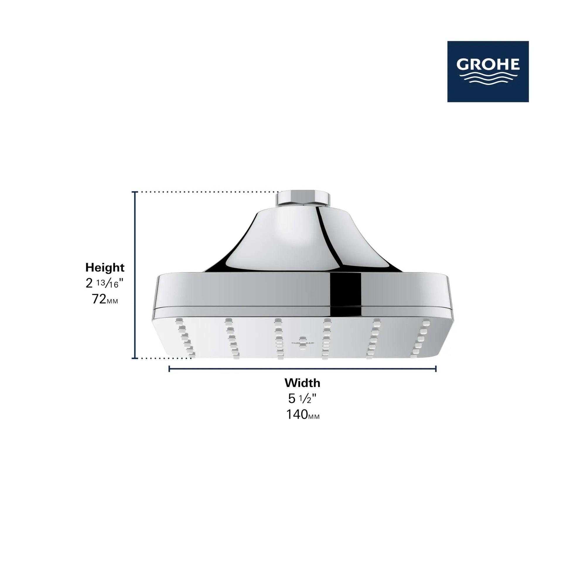 Grohe Euphoria 140 With AquaBooster 1.75 GPM Square Single Spray StarLight Chrome Shower Head