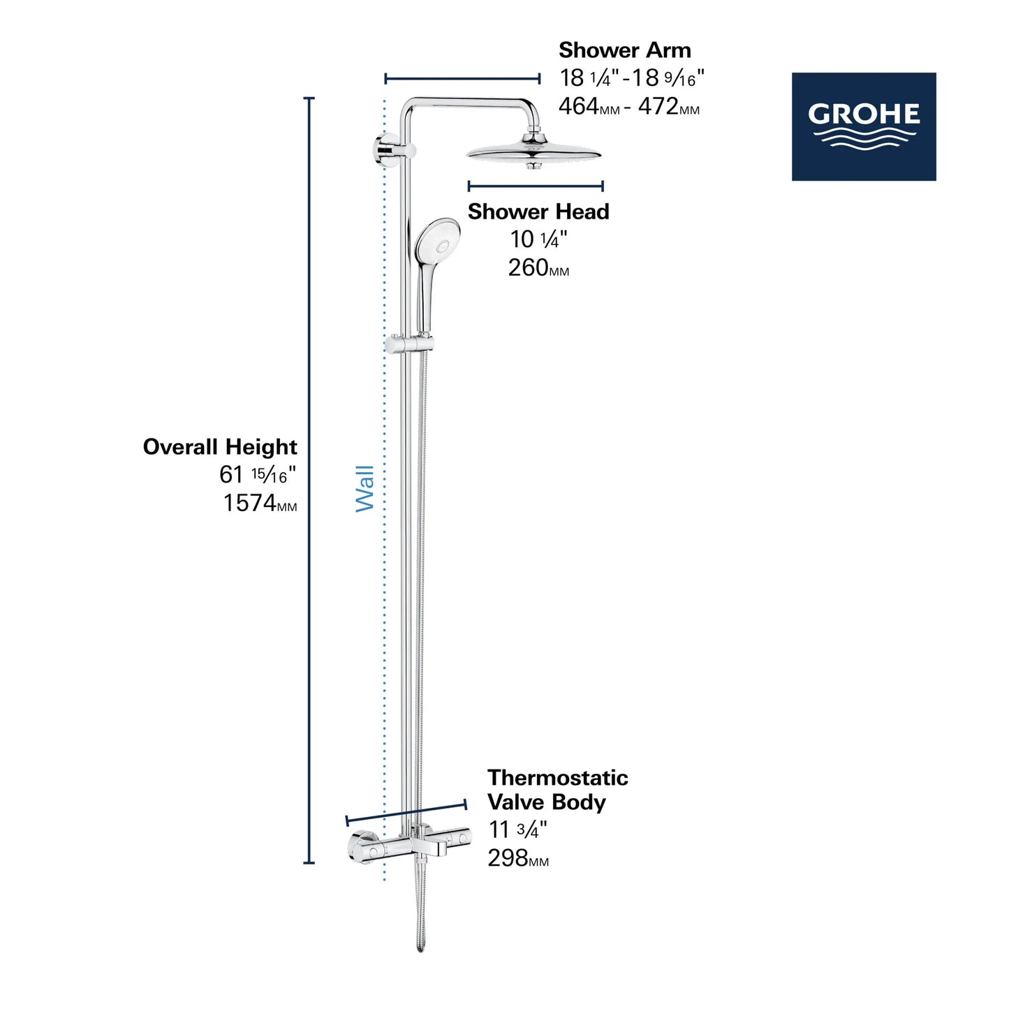 Grohe Euphoria 1.75 GPM 260 Thermostatic StarLight Chrome Shower System With Tub Spout