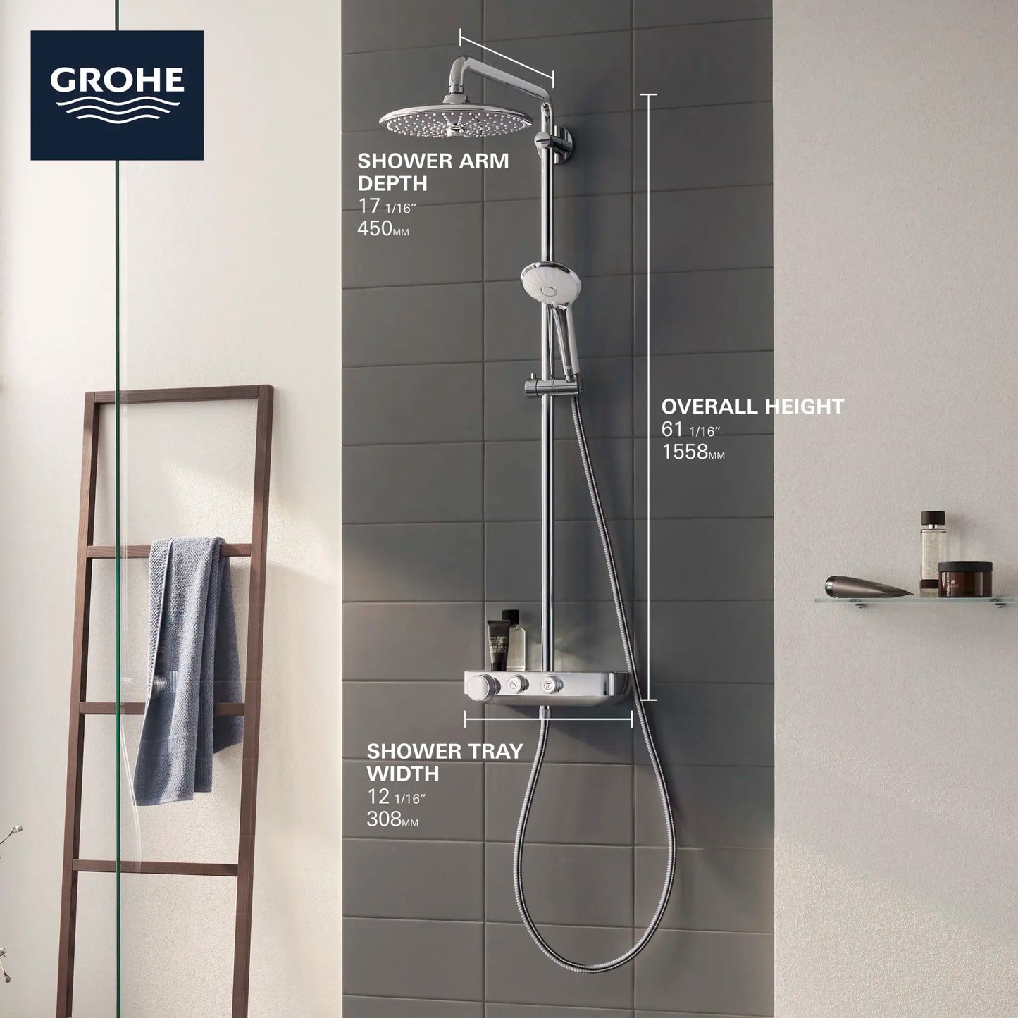 Grohe Euphoria® SmartControl StarLight Chrome Thermostatic Shower System