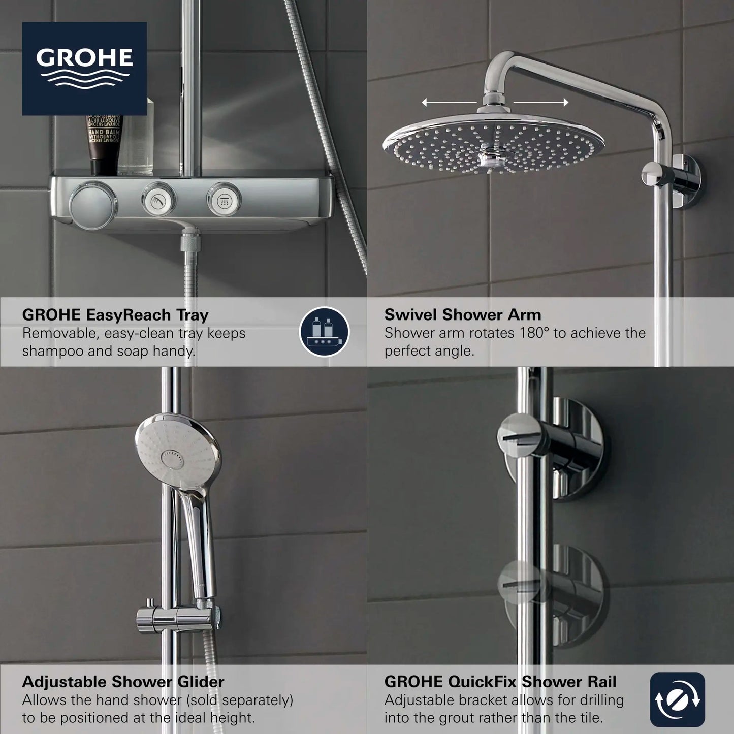 Grohe Euphoria® SmartControl StarLight Chrome Thermostatic Shower System