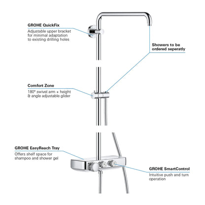 Grohe Euphoria® SmartControl StarLight Chrome Thermostatic Shower System