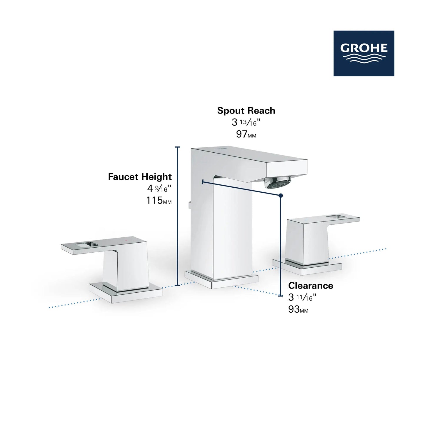 Grohe Eurocube® 1.2 GPM 8" Widespread Two-Handle StarLight Chrome Faucet