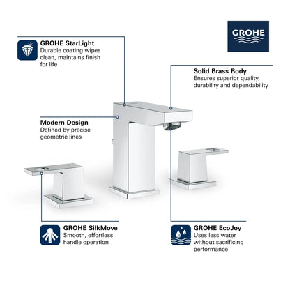Grohe Eurocube® 1.2 GPM 8" Widespread Two-Handle StarLight Chrome Faucet