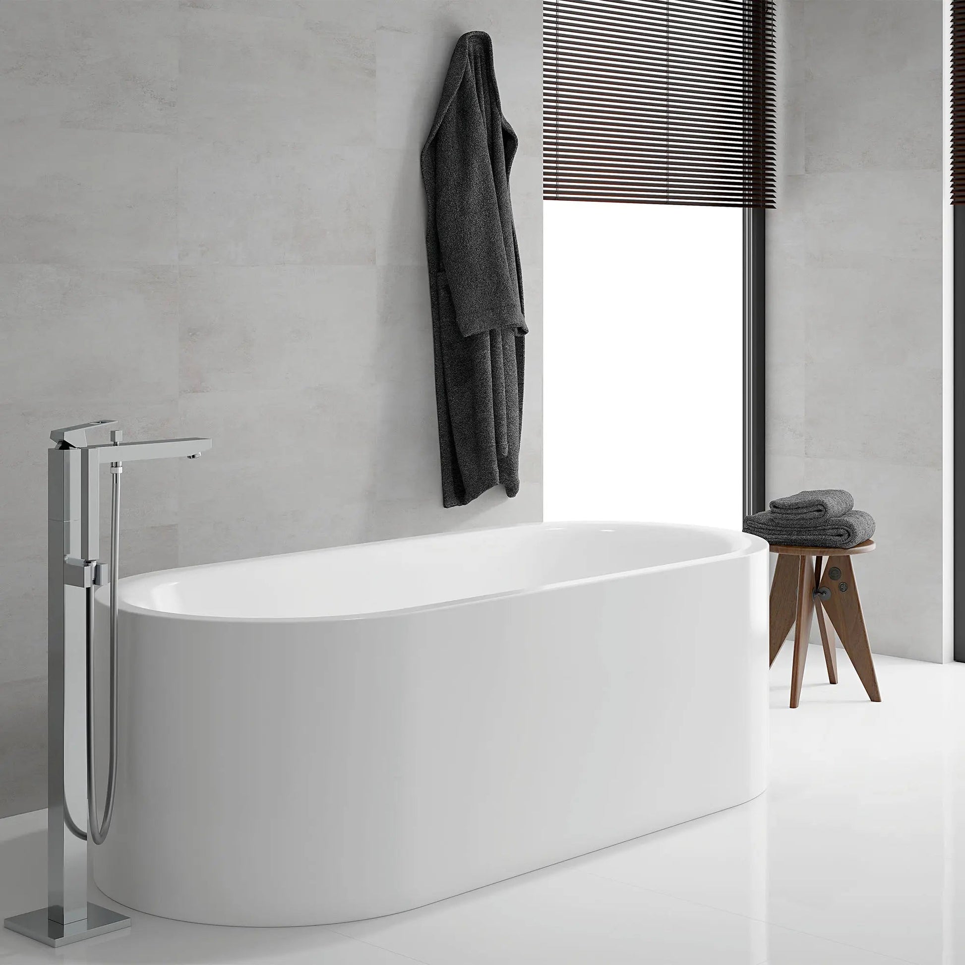 Grohe Eurocube® Single-Handle StarLight Chrome Freestanding Tub Faucet With 1.75 GPM Hand Shower