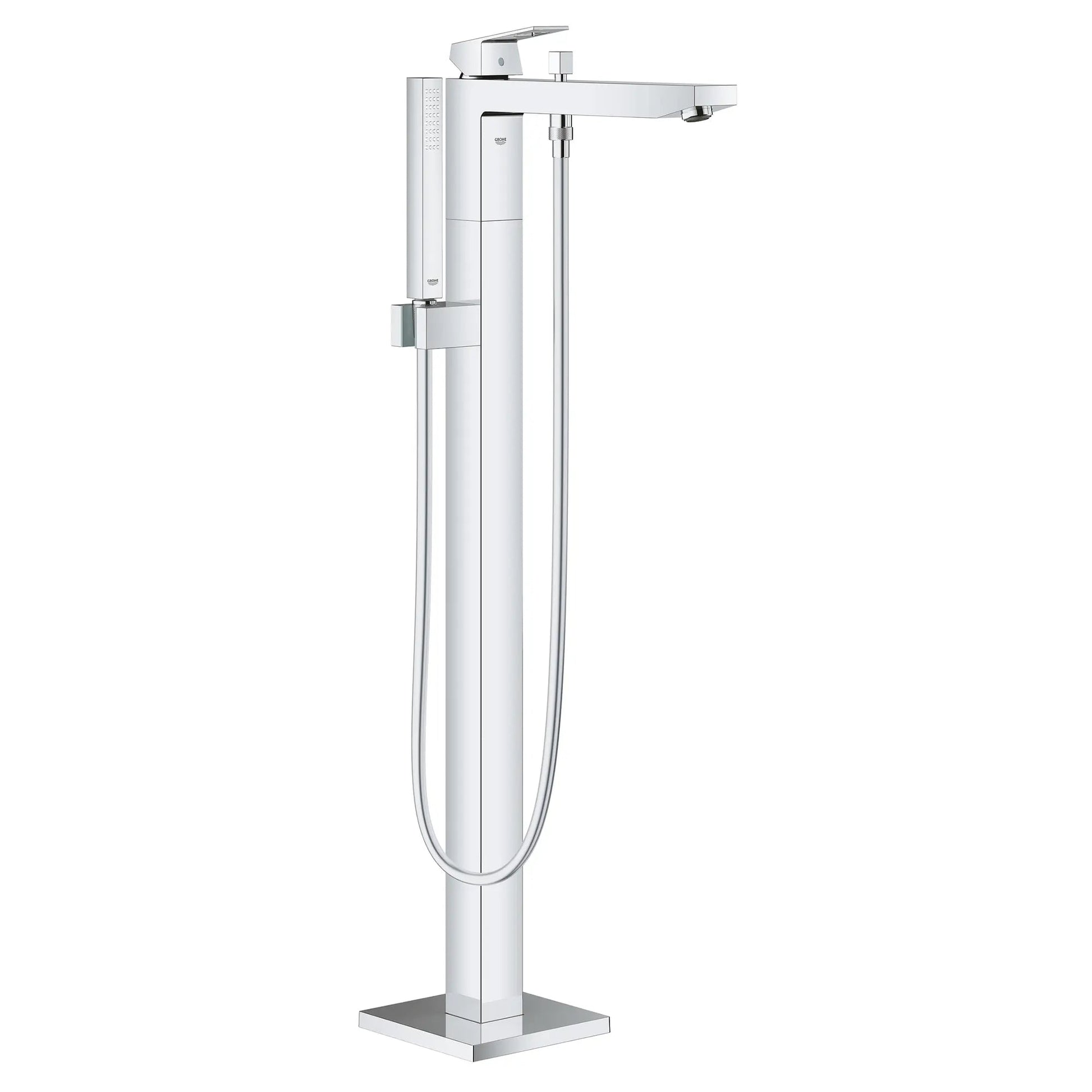 Grohe Eurocube® Single-Handle StarLight Chrome Freestanding Tub Faucet With 1.75 GPM Hand Shower