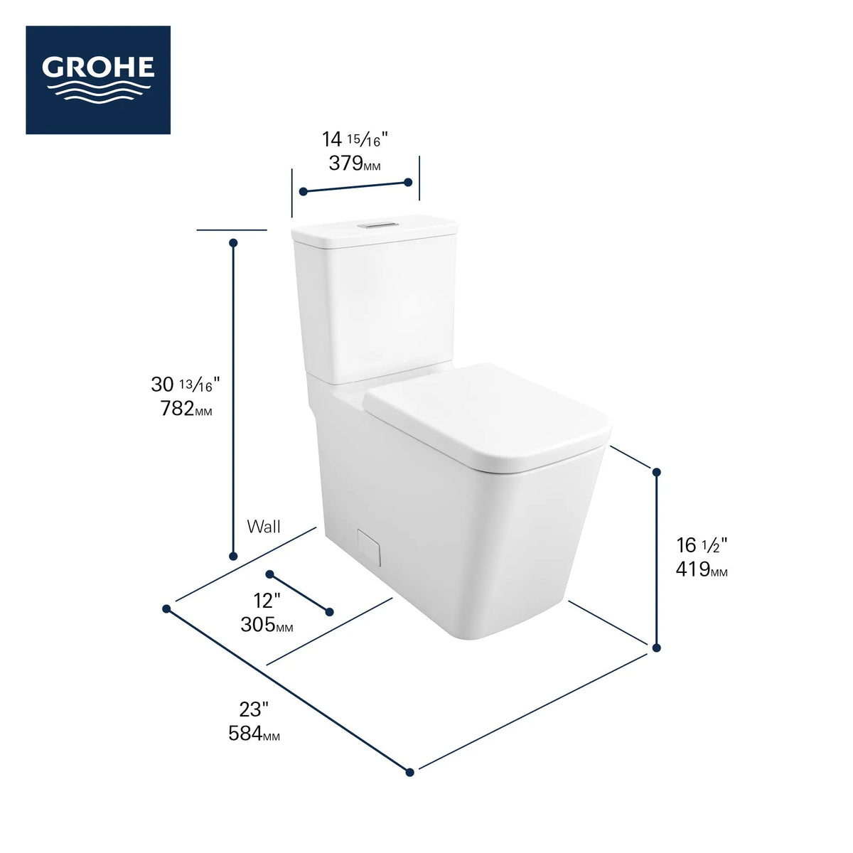 Grohe Eurocube Two-Piece Dual Flush Right Height Elongated Alpine White Toilet With Seat