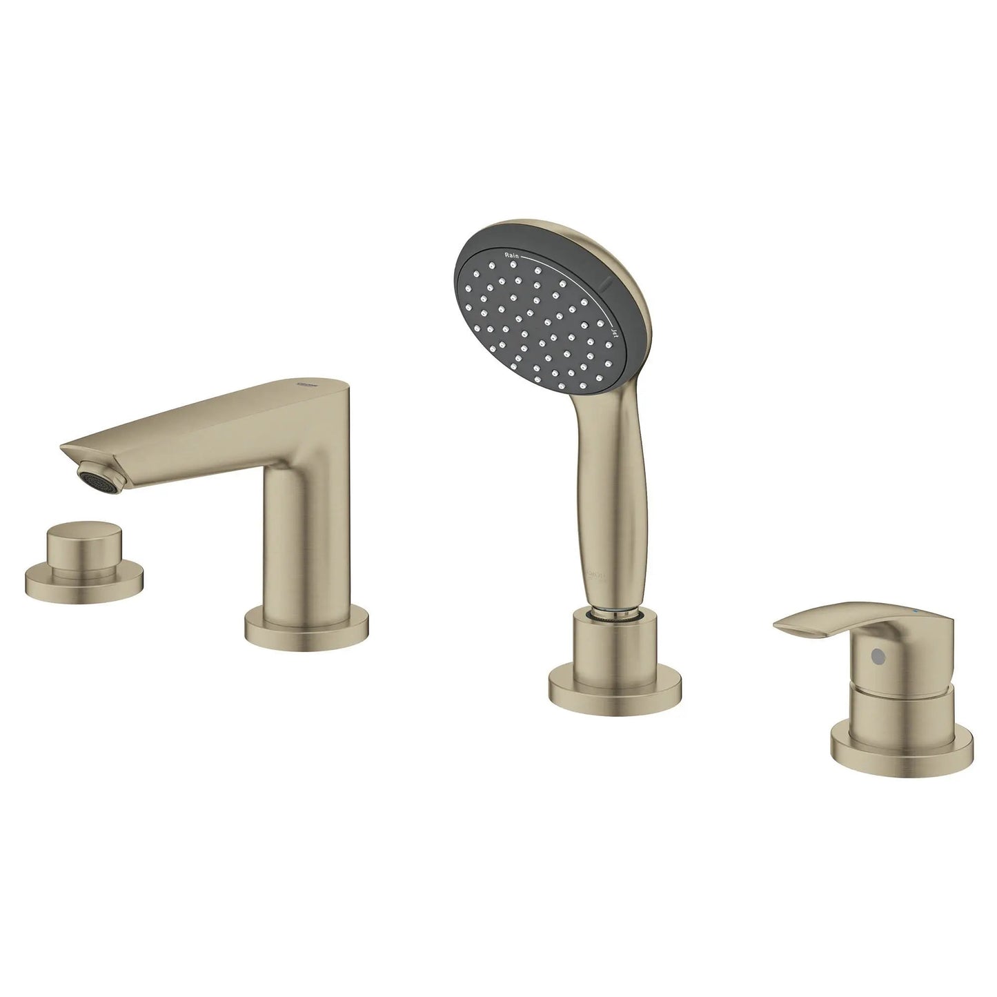 Grohe Eurosmart 4-Hole Single Handle Deck Mount Brushed Nickel Infinity Roman Tub Faucet With 1.75 GPM Hand Shower