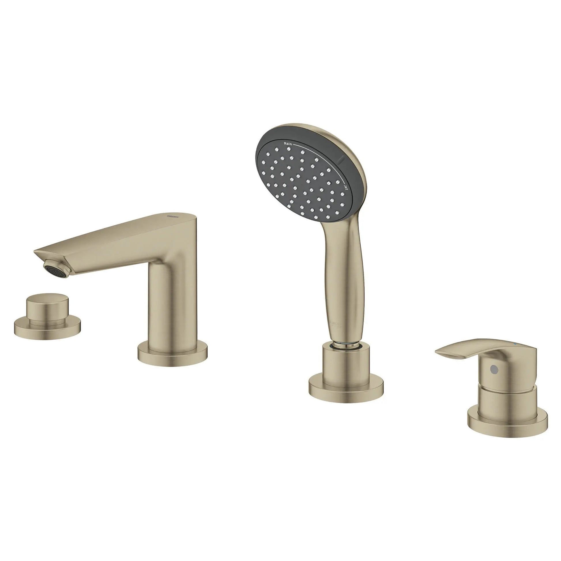 Grohe Eurosmart 4-Hole Single Handle Deck Mount Brushed Nickel Infinity Roman Tub Faucet With 1.75 GPM Hand Shower