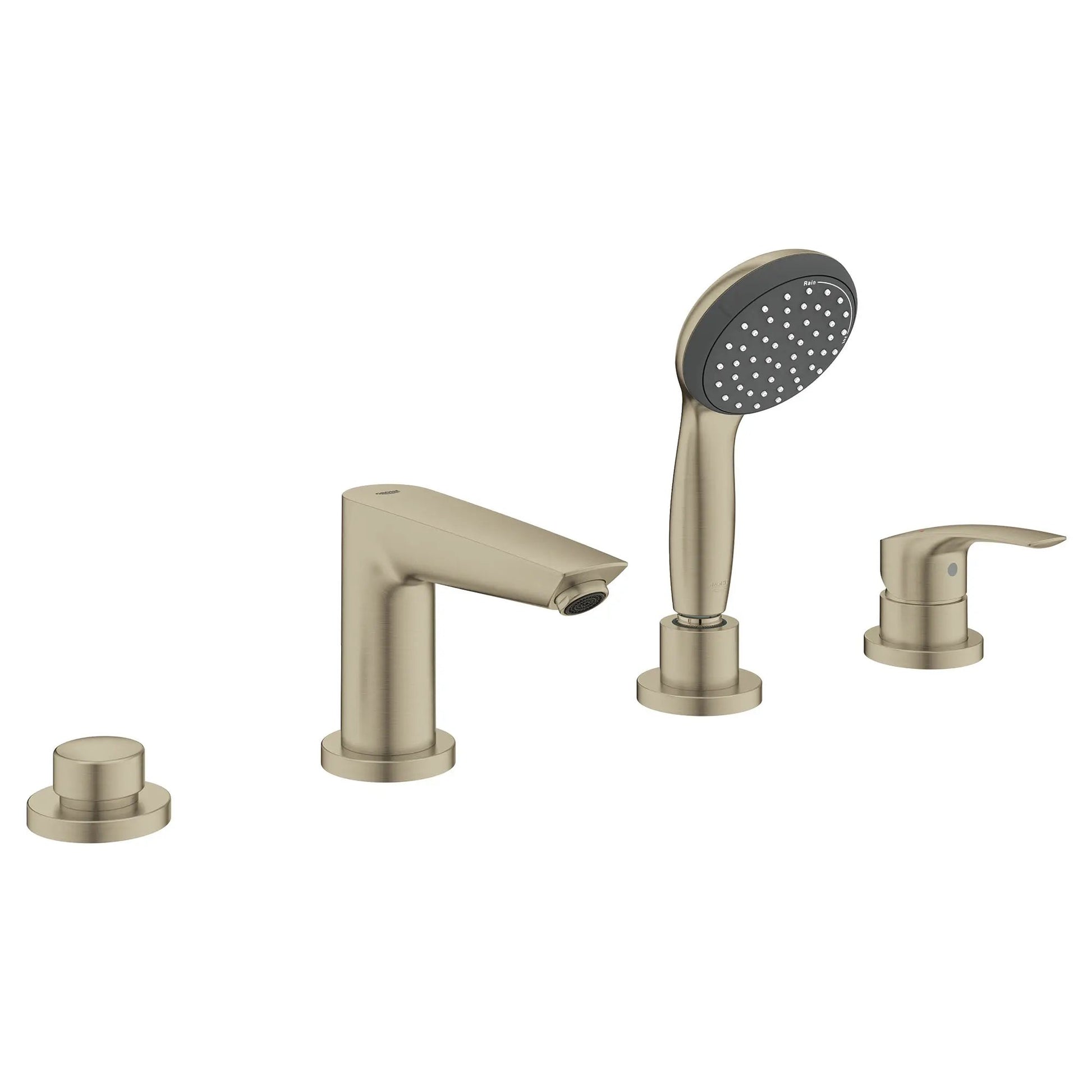 Grohe Eurosmart 4-Hole Single Handle Deck Mount Brushed Nickel Infinity Roman Tub Faucet With 1.75 GPM Hand Shower