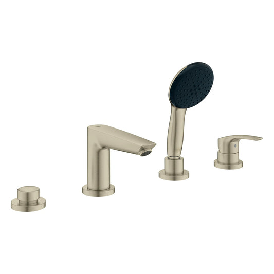 Grohe Eurosmart 4-Hole Single Handle Deck Mount Roman Brushed Nickel Infinity Tub Faucet With 1.5 GPM Hand Shower
