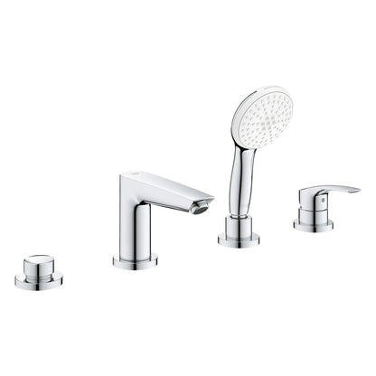 Grohe Eurosmart 4-Hole Single Handle Deck Mount Roman StarLight Chrome Tub Faucet With 1.5 GPM Hand Shower