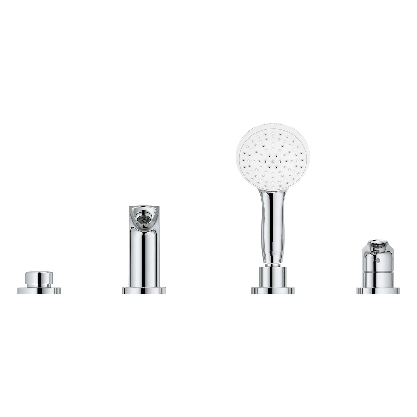 Grohe Eurosmart 4-Hole Single Handle Deck Mount Roman StarLight Chrome Tub Faucet With 1.5 GPM Hand Shower