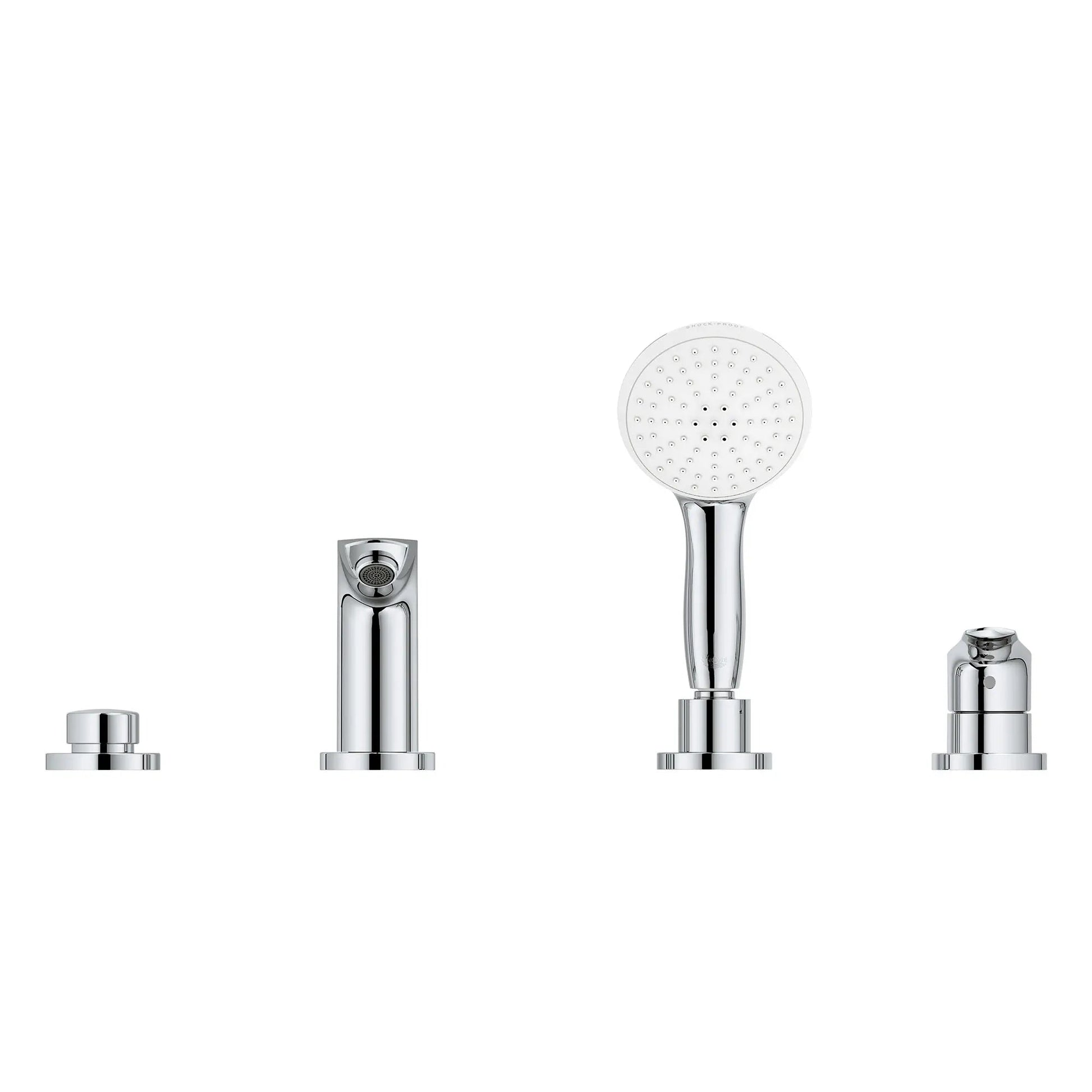 Grohe Eurosmart 4-Hole Single Handle Deck Mount Roman StarLight Chrome Tub Faucet With 1.5 GPM Hand Shower