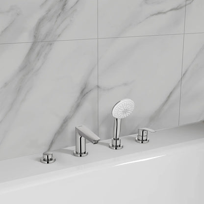 Grohe Eurosmart 4-Hole Single Handle Deck Mount Roman StarLight Chrome Tub Faucet With 1.5 GPM Hand Shower
