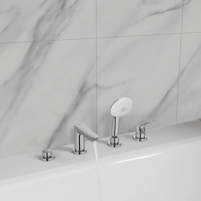 Grohe Eurosmart 4-Hole Single Handle Deck Mount Roman StarLight Chrome Tub Faucet With 1.5 GPM Hand Shower