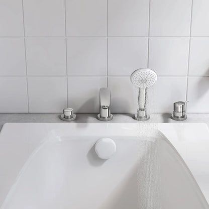 Grohe Eurosmart 4-Hole Single Handle Deck Mount Roman StarLight Chrome Tub Faucet With 1.5 GPM Hand Shower