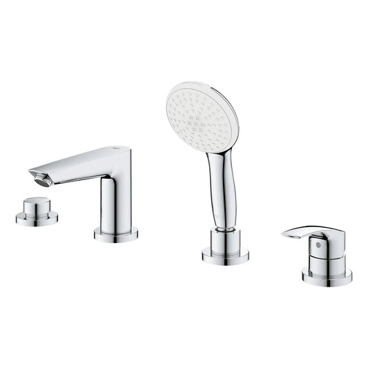 Grohe Eurosmart 4-Hole Single Handle Deck Mount Roman StarLight Chrome Tub Faucet With 1.5 GPM Hand Shower