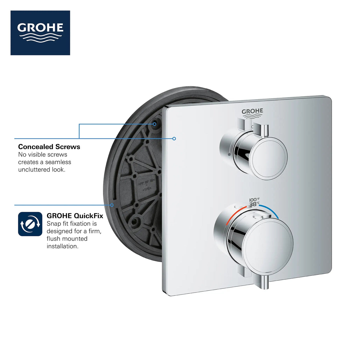 Grohe Grohtherm® Brushed Cool Sunrise Dual Function 2-Handle Thermostatic Valve Trim