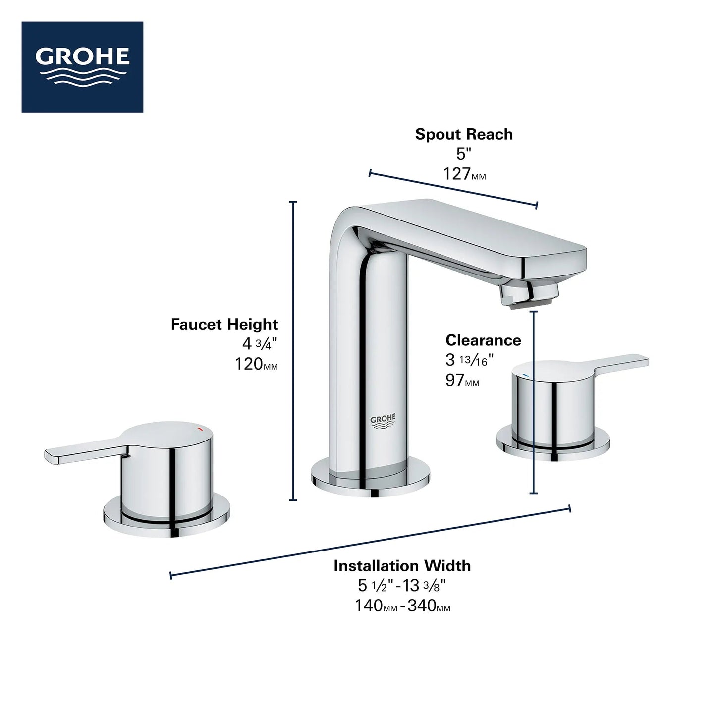 Grohe Lineare™ 20578ENA 8" Two-Handle 1.2 GPM Brushed Nickel Infinity Widespread Faucet