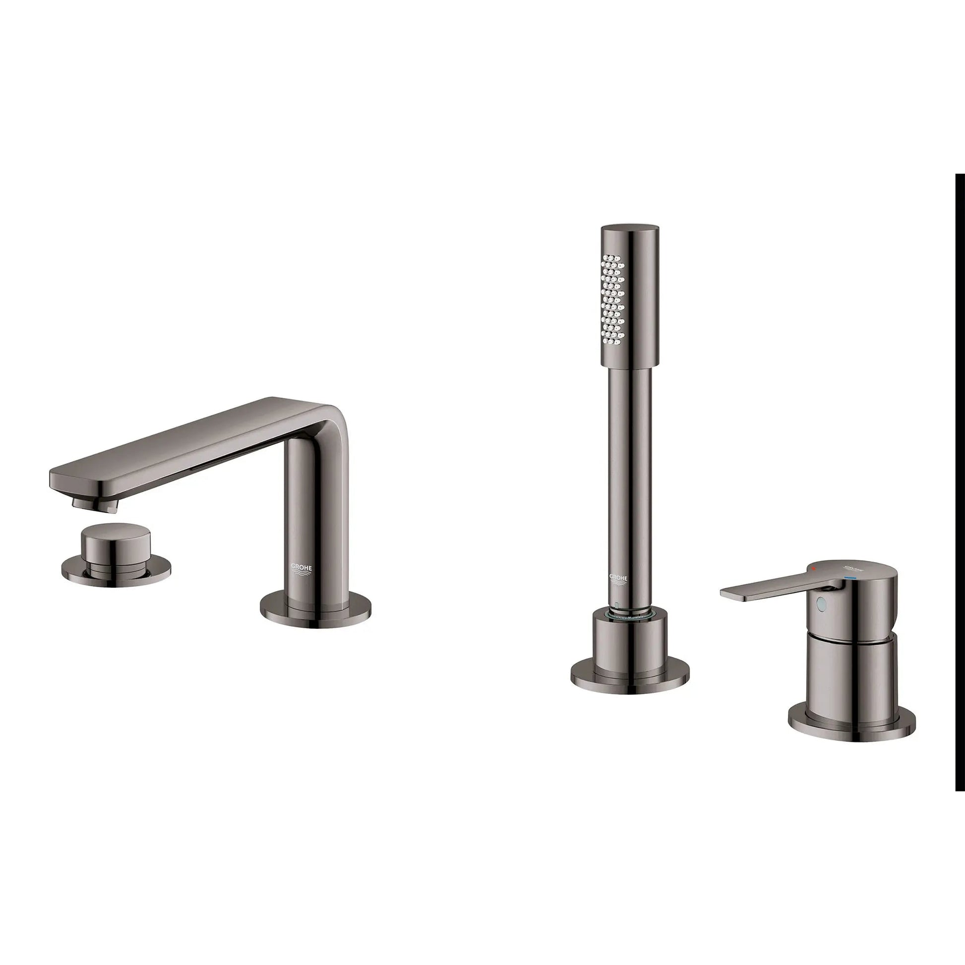 Grohe Lineare™ 4-Hole Single-Handle Deck Mount Hard Graphite Roman Tub Faucet With 1.75 GPM Hand Shower